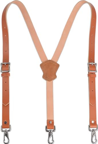 WELKINLAND Hosenträger aus Büffelleder, robuste Arbeits-Hosenträger für Herren, braunes Leder mit Haken, Braun, Adjustable Fit Upto 6.4' Body