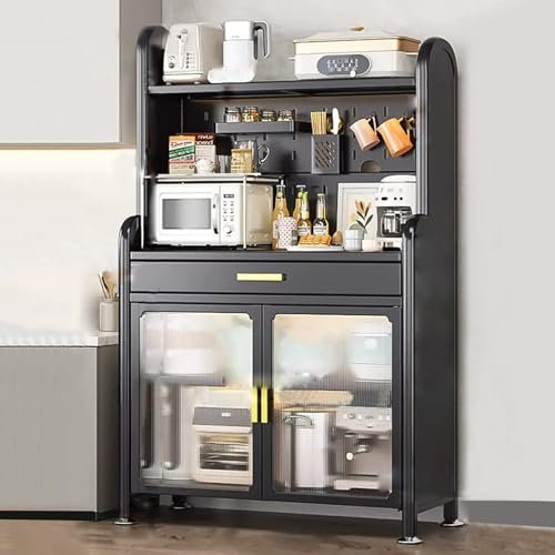 Armoire De Cuisine ,étagère De Cuisine Rangement en Métal avec Tiroir, Étagère Micro-Ondes,buffet Meuble De Rangement,pour Cuisine, Salle À Manger, Salon, Armoire Multi-rangements ( Size : 60x37.5x147