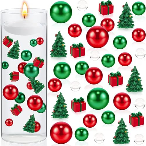 Weihnachtsvasen Füller, SchwebendeWeihnachts Vasenfüller Schwimmende Perlen,Zuckerstange Und Runde Bonbons Aus Plastik,Wasserperlen Durchsichtig,für Vasenfüller Schwimmende Weihnachten Deko (02)