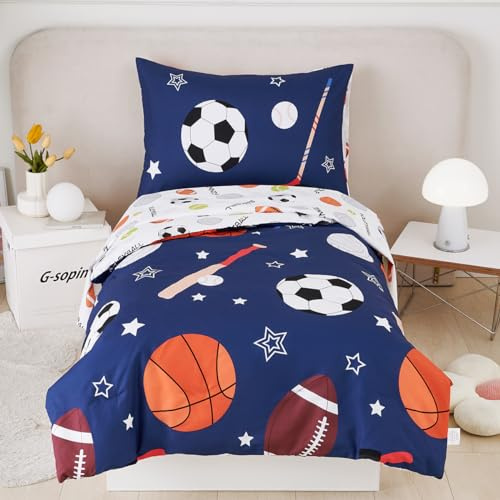 STYHO Kids Single Duvet Cover Set Football Basketball Patterned Bedding Sets for Boys Ultra Soft Reversible Ball Sports Duvet Set Teens Girls for All Season(Ball, Single)