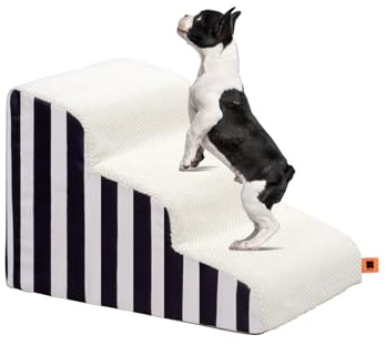 Galatée Hundetreppe, Haustiertreppe Für Kleine Hunde Mit Abnehmbarem, Waschbarem Bezug, rutschfeste, Stabile Hundetreppe Für Den Innenbereich, Haustiertreppe Zum Hochbettklettern(3 Ebenen, Weiß)