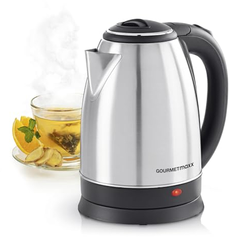 GOURMETmaxx Bollitore in acciaio inox, 1,8 l, potente caldaia con funzione di spegnimento e stazione base a 360°, erogatore di acqua calda senza fili, con pratico indicatore del livello dell'acqua,