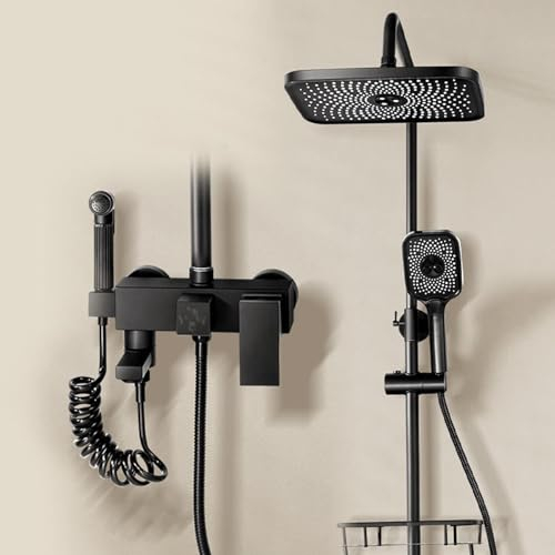 BiaoTeng Duschbrause Set Regendusche, Messing Duschset Mit Armatur, Duschsystem Verstellbare Duschstange, Duscharmatur Komplettset Mit Regendusche Schwarz
