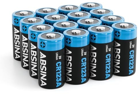 ABSINA 16 x CR123A 3 V litiumbatteri för kameror och mycket mer - CR123A läckagesäkert och långvarigt batteri - CR123A-batterier med 1 300 mAh - CR123-batterier, CR123A 3V, 123-batterier