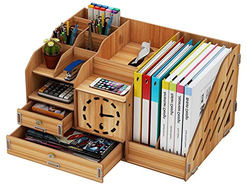 LVUNZJCA Schreibtisch Organizer Stift Bleistifthalter aus Holz Buch Fernbedienungen Halter Caddy for Tischbüromaterial Schreibtisch-Speicher-Organisatoren für das Home Office