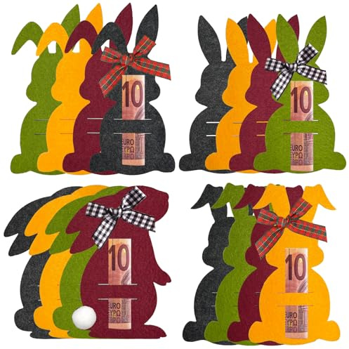 Geldgeschenk Ostern Verpackung Set mit 16 Bunte Osterhasen aus Filz, Lustige Ostergeschenke Erwachsene Kinder Teenager, Osterdeko zum Verschenken für Geld