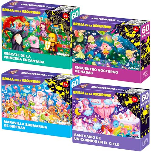 Puzzle ab 4 5 Für Kinder - Rahmenpuzzle ab 5 6 Jungen und Mädchen | 4x60 Puzzle Spiele mit Prinzessinnen Einhörner Feen- und Meerjungfrauen-Wunderland - Geschenk für Kinder 6 7 8 Jahre