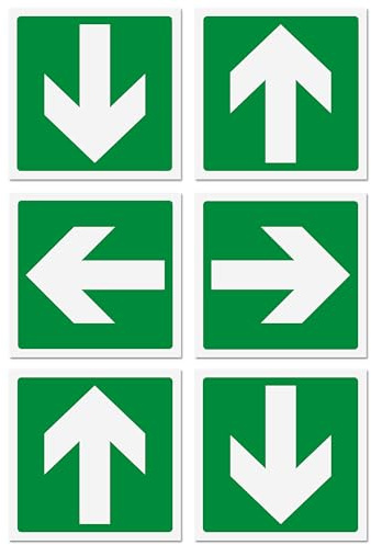 6 Adesivi Frecce Uscita Emergenza formato cm 12x12 | Segnaletica Uscita di Sicurezza | 6 pz