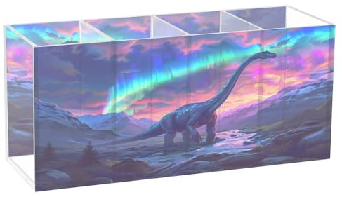 Riesiger Brachiosaurus Towering Northern Lights Acryl-Stifthalter 4 Fächer Stiftebecher Make-up-Pinselhalter Organizer