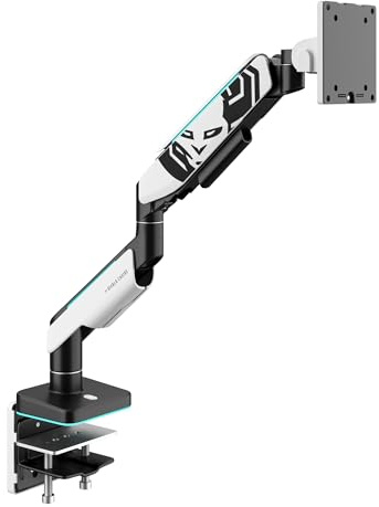 Diablo X-Arm Monitor Halterung, Bildschirmhalterung, Monitorarm für 17-49 Zoll LED RGB VESA 75 & 100 mm Schwenkbar Drehbar Kabelführung Tragfähigkeit bis 20 kg Schreibtischklemme Weiß-Schwarz