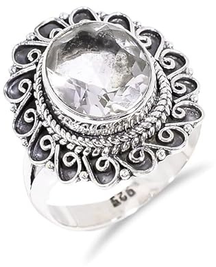 Bergkristall Ring Silber Damen 925 Sterling Vintage Handarbeit Verlobungsring Herren Solitär H-SR84-12