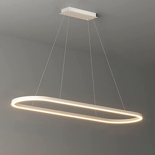 Aleaty Modern ovales desig Esstisch Hängeleuchte LED Büro Pendelleuchte Dimmbar mit Fernbedienung Pendellampe Hoehenverstellbar Deckenlampe für Büro Esstisch Arbeitszimmer (Weiß, L‎100cm)