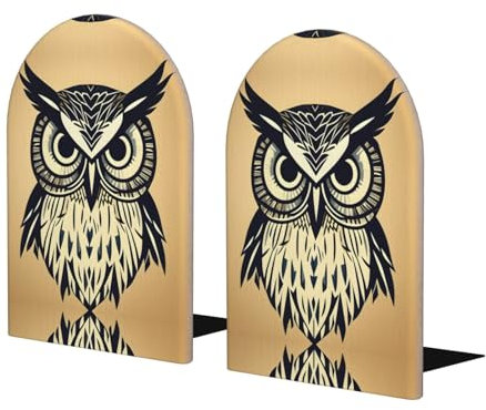 Buchstützen mit niedlichem Eulenmotiv für Regale, Buchstützen aus Holz mit Metallsockel, stabile Buchhalter für schwere Bücher