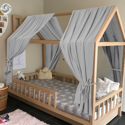 HOTUT Set di Decorazioni per Letto a Baldacchino, 270 * 62 CM, Set di 2 Baldacchini in Tessuto, Decorazione per La Cameretta Dei Bambini, per Lettino, Cameretta Dei Bambini, Grigio