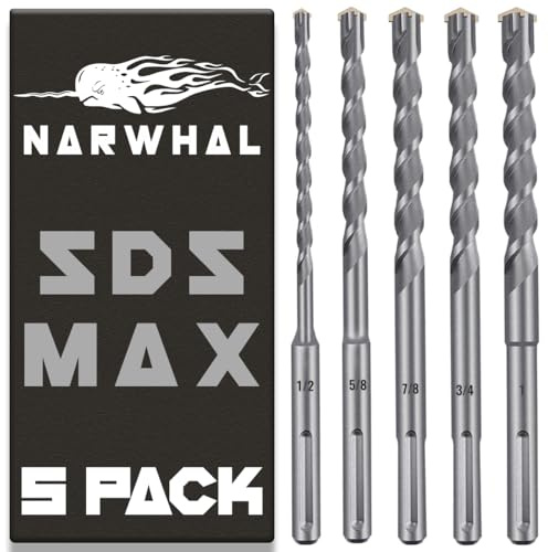 SDS Max Steinbohrer-Set (Hartmetallbestückt, 5-teiliges Set) 33 cm Länge in den folgenden Größen: 1/2 Zoll, 5/8 Zoll, 3/4 Zoll, 7/8 Zoll und 1 Zoll