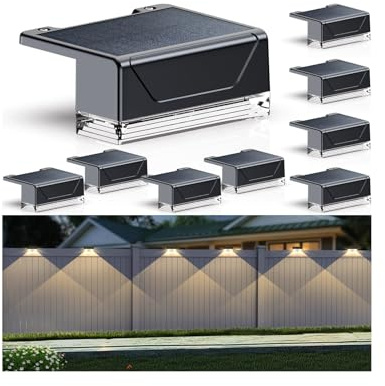 LIANGLOME Solar Fence Lights Outdoor - 3000/4000/6000K 3 Mode, IP65 Waterproof Solar Powered Fence Lights, Dusk to Dawn for Outside, Backyard/Step/Patio/Deck/Stair Railings and Wall (8 Pack)