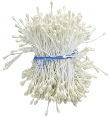 Blausky 480 Stück Blume Staubblätter,Künstliche Mini Perle Blume Staubblatt Stempel,Doppelköpfe Blumenstaubblätter Stamens für Blume Machen Hochzeit Party Home Scrapbook Dekoration,Beige