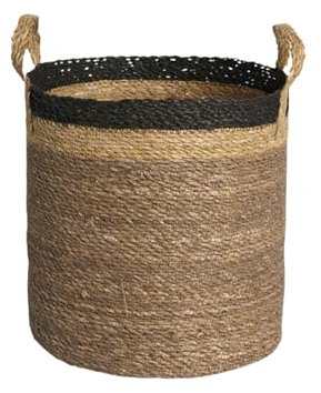 SMPLY. Cesta Mimbre Ideal para Decoracíon con Asas - Interior o Exterior - Color Natural para Plantas o Almacenaje para tu hogar - KHULNA (KHULNA, 33 x 33 cm)