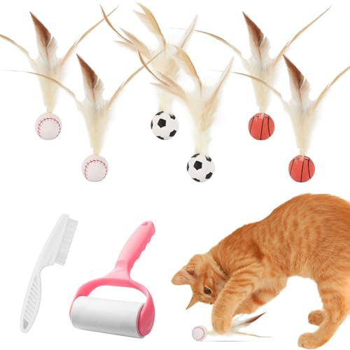 LETTERASHQP 8 Stück Hüpfender Katzenball mit Feder Katzenbälle Spielzeug mit Federn Katzenspielzeug Selbstbeschäftigung Katzenspielzeug Ball Katzenspielzeugset Interaktives Katzenspielzeugs