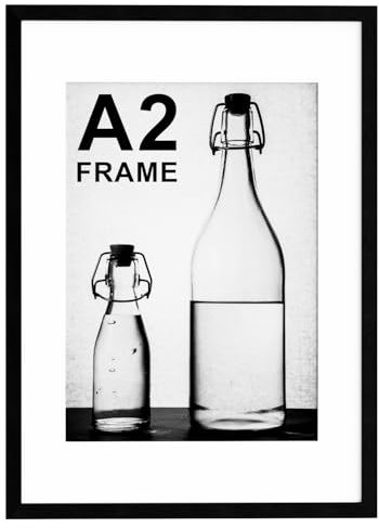 A2 Picture Frame with Mount, Black Wooden 42x59.4cm Poster Frame