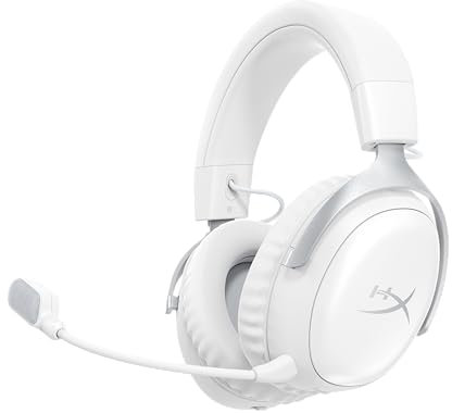 HyperX Cloud III S – Kabelloses Gaming-Headset, Multiplattform, 2,4 GHz, Bluetooth, Akkulaufzeit bis zu 120 Stunden, 2,4 GHz, 53-mm-Neigungstreiber, 10-mm-abnehmbares Mikrofon – Weiß