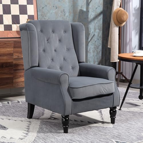 HOMCOM Wingback Accent Chair Velvet Armchair High Back Grey