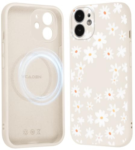 Saqmkil Handyhülle für iPhone 11 Hülle für Magsafe mit Blumen Muster | Aesthetic Bunt Motiv Mädchen Design Magnetische Case, Weich Flüssigem Silikon Stoßfeste Schutzhülle Cover 6,1 Beige 01