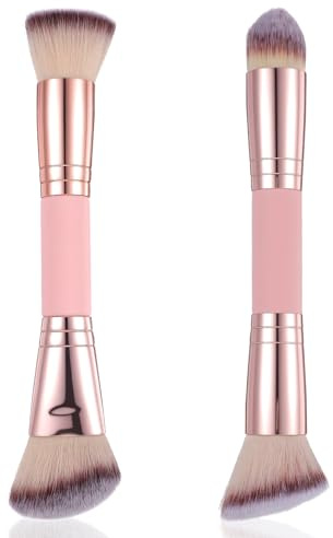 MBAIYO 2Pcs Foundation Makeup Brush, Premium Double-Ended Makeup Brush Angled/Round Top Contour Foundation Blush Cosmetic Brushes for Buffing Liquid Cream Powder Blending Face Brushes