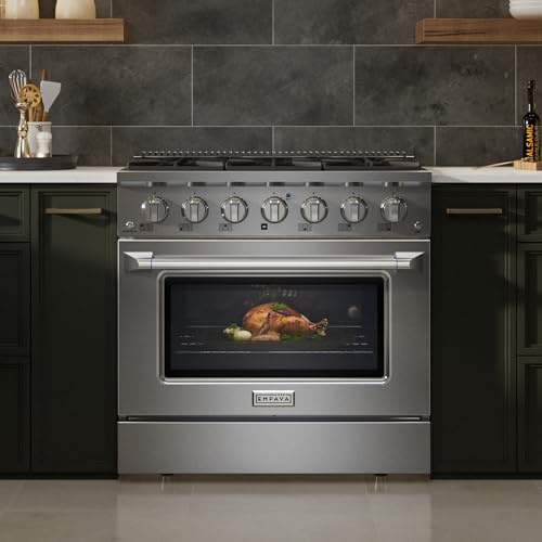 Empava Professional Gas Range with Oven -6-Burner, 5.2 Cu. Ft True Convection, 20K BTU Sealed Cooktop, ETL Certified, Freestanding & Slide-in Stove, Stainless Steel,36 Inch
