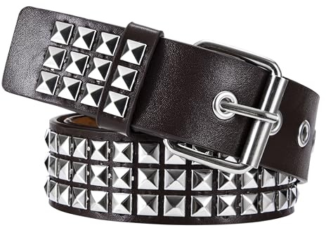 Yesaler Cintura Borchiata Cintura Rivetto di Roccia Punk in Pelle PU con Borchie a Piramide per Donna Uomini Jeans Accessori di Abbigliamento Gotico (Marrone)