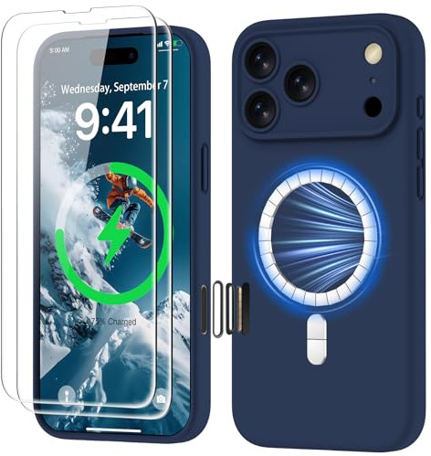 GOODVISH for iPhone 17 Pro Max Case Liquid Silicone with MagSafe, Navy Blue | Built-in Magnetic Ring, with 2X Screen Protectors, Full Camera Protection, Shockproof Phone Case, Anti-Scratch&Durable Cover