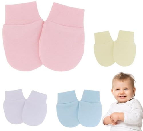 KEQAR 4 Paires Moufles Bébé Naissance Anti-Griffures en Coton pour Nouveau-né (0-6 Mois)