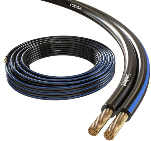 Lumonic Lautsprecherkabel | 10m Schwarz | 2x 0,75mm² CCA | blaue Markierung HiFi Boxenkabel | Audio Zwillingsleitung