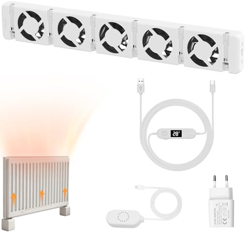 Warmfay Heizkörper Ventilator 5.0 Heizungsventilator, Smart Heizkörperverstärker Einstellbarer Geschwindigkeit mit Thermostaten, Heizungslüfter Lauf Ruhig Sparen von Energie & Heizkosten (Mono Set)