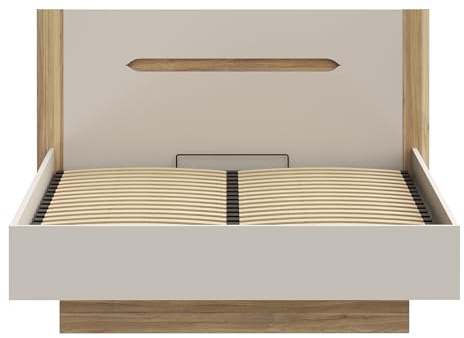 Forte EDWAL Bett Liegefläche 160 cm, modernes Bettgestell mit Stauraum unter dem Lattenrost, Holzwerkstoff, Kaschmir |Beige Holzdekor, 176,2 cm breit x 105,7 cm hoch x 206,6 cm tief
