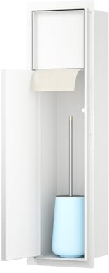 Bernkot Edelstahl Unterputz Toilettenpapierhalter, Klopapierhalter mit Aufbewahrung Bietet Platz für Neue Rollen/Klobürstengarnitur, WC Papier Halterung für Toilette, 63×15×15cm, Weiß