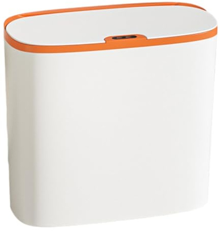 Zambuph Poubelle de salle de bain automatique, légère et élégante, avec couvercle pour capteur, poubelle étanche, petite sans contact, orange blanc, 30.5 * 28.5 * 15cm
