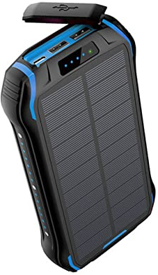 Banque d’Alimentation 26800Mah Chargeur Solaire avec Lampe de Poche de Camping Chargeur Portable Téléphone Portable Pover Bank, Bleu