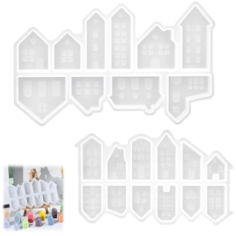 22 Stück Silikonformen Gießformen Häuser, Kleine Silikonform Haus Weihnachten Gießformen Silikon Mini Kerzenformen Gips Gießen Formen Kreativ Haus Gips Zum Gießen Epoxidharz für DIY Handwerk