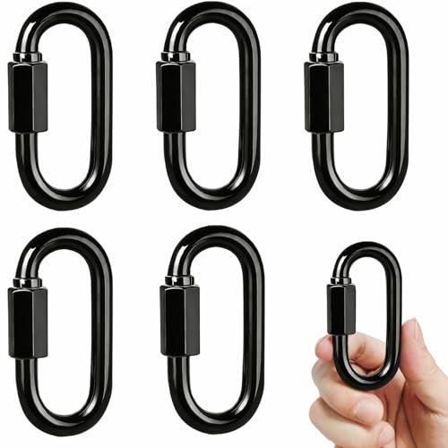 Twours Quick Link Black Chain Link Galvanized Steel Heavy Duty D Shape Locking Carabiner Keychain for Outdoor Traveling Equipment (M8,5pcs)
