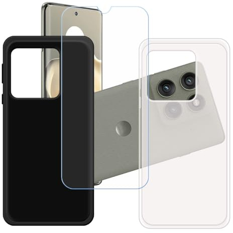 GYDQQKJ Funda para Motorola Edge 60s Pro + Vidrio Protector de Pantalla Cristal Templado Film, 2-Pack Translúcido + Negro Suave TPU Silicona Cover Carcasa Caso Case para (6.67)