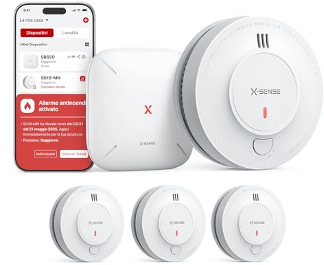 X-Sense Détecteur de Fumée Connecté, Batterie Intégrée 10 Ans avec Station de Base SBS50, Fonction avec l’Appli, Compatible avec l’Application X-SENSE Home Security, SD19-MN31