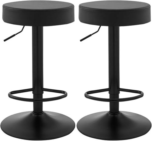LLSHQ Justerbar vridbar mot höjd Barpall Stol Matstolar Set med 2 med rund lädersäte Krom Ben Hydraulisk (A,60-80cm)