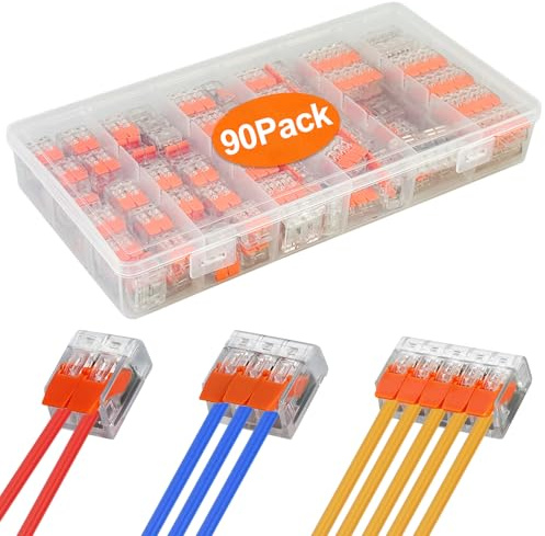 ZBXSNK 90Pcs Lever Nut Wire Connectors, 2/3/5-Port Compact Cable Connectors, Flame Retardant PA/PC Material Electrical Wire Connectors Terminal Blocks, Splicing Connectors for Circuit Inline