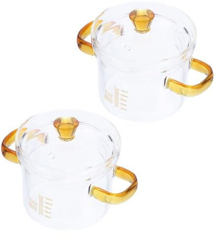 BESPORTBLE Marmite en Verre Transparente 150Ml Lot de 2 Couvercle Double Poignée pour Cuisson des Œufs Soupe et Nouilles Usage Quotidien la Cuisine