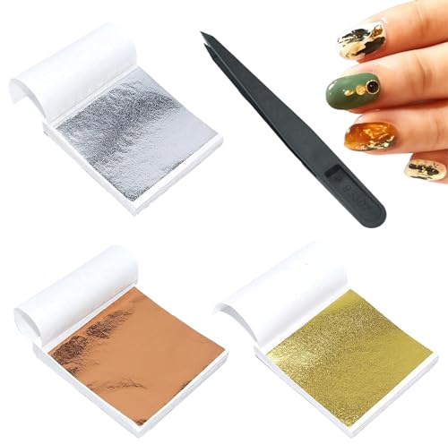 300 Blatt Imitation Blattgold,Blattgold Zum Basteln,Goldpapier Zum Basteln,Blattsilber,Goldfolie Zum Basteln,Goldpapier Für Diy Crafting,Dekoration,Kunstprojekt,Möbel,Gold,Silber,Roségold (9 * 9cm)