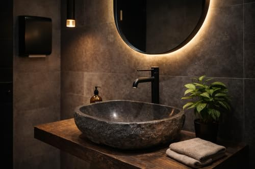 Marblechic - Lavabo in Pietra di Fiume Naturale 45 cm – Lavandino Artigianale Indonesiano per Bagno Moderno
