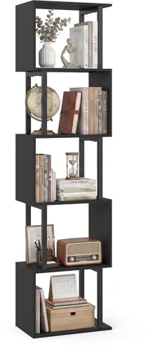 COSTWAY 4/5/6-Tier Bookshelf, S-Shaped Bookcase Ladder Shelving Unit with Anti-tipping Kits, Freestanding Tall Storage Shelf Open Display Rack for Living Room & Office (38 x 23 x 147cm, Black)