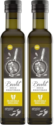 ÖLMÜHLE SOLLING - BIO Bratöl | Bio Öl aus High Oleic Sonnenblumenkernen. Bratöl reich an ungesättigten Fettsäuren. Ideal zum Dünsten, Braten, Backen und Frittieren | Inhalt: 250 ml (Packung mit 2)