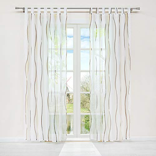 HongYa Transparente Voile Gardine mit Schlaufen und Wellen-Print
